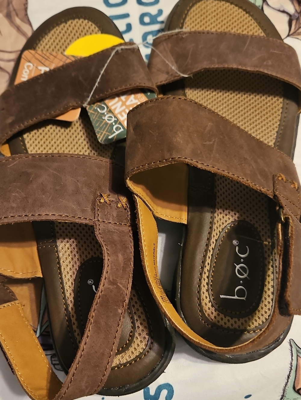 b.o.c. Womens Brown Leathet Adjustable Strap Sandals Sz 7